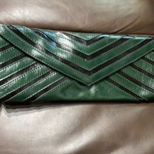 Green and black clutch purse